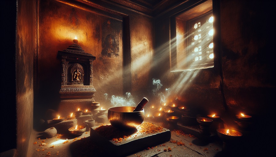 five dhyani buddhas on singing bowls